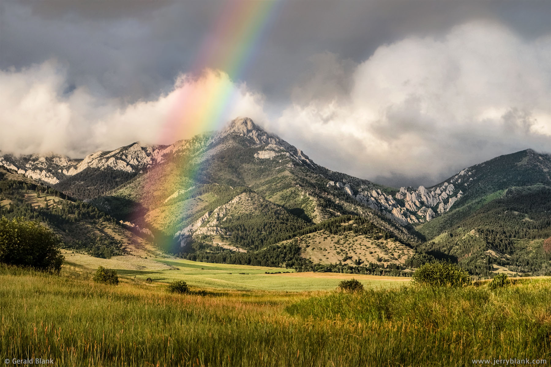 #09914 - Telephoto shot of “the end of the rainbow” at the base of Ross Peak, in Montana’s Bridger Mountains - photo by Jerry Blank