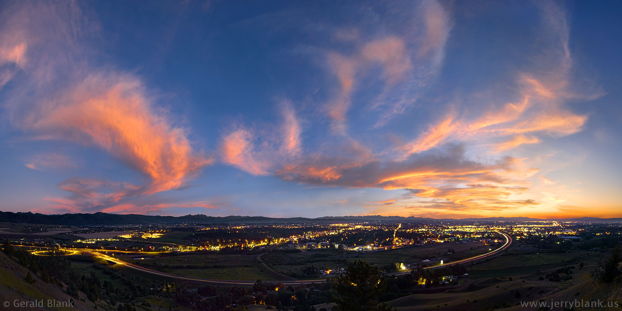 #10506 - A panoramic view of Bozeman, Montana at dusk, as seen from the Story Hills trail - photo by Jerry Blank
