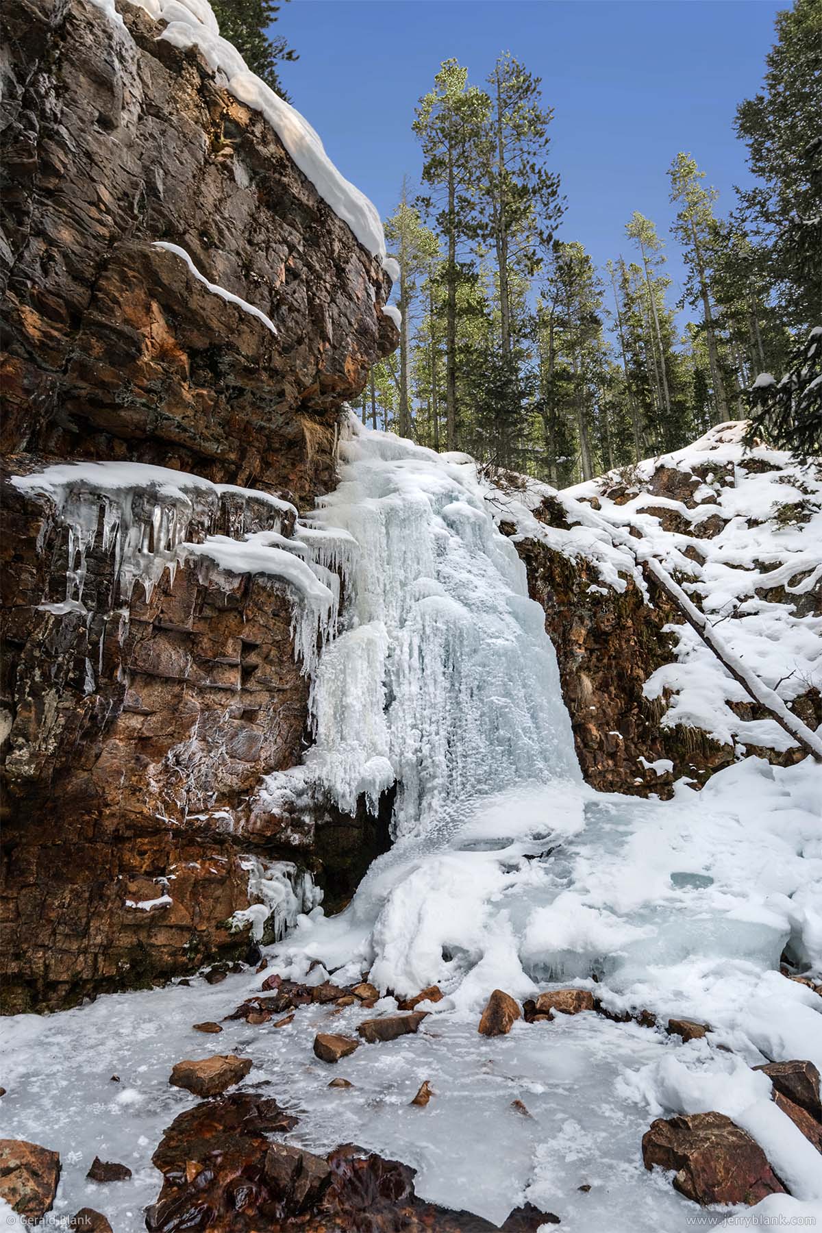 #12789 - Frozen Memorial Falls on Belt Creek, Little Belt Mountains, Montana - photo by Jerry Blank