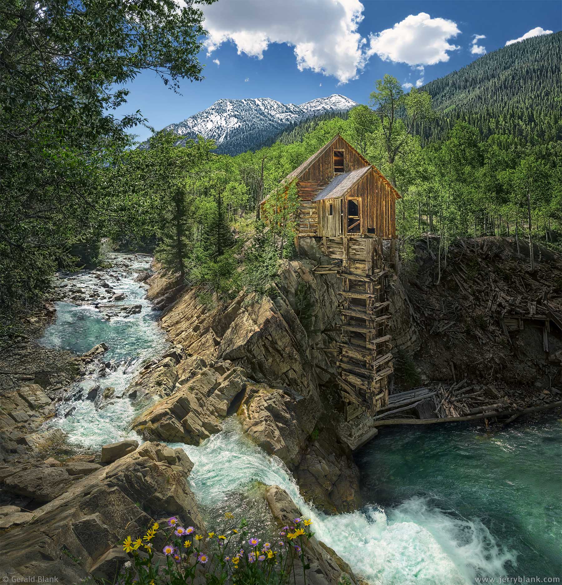 23629 - The historic Crystal Mill on the Crystal River, White River National Forest, CO, with Crystal Peak in the background - photo by Jerry Blank