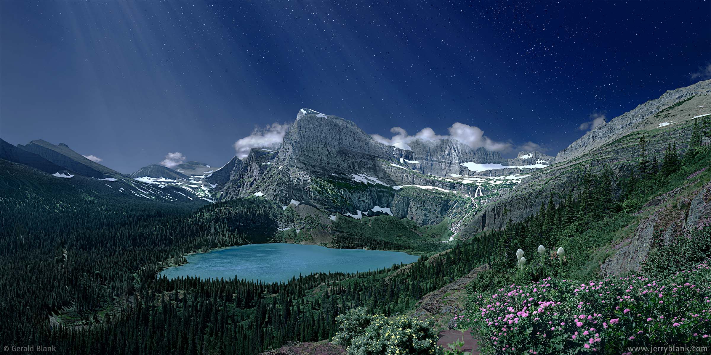 #25019 - A moonlit night view of Grinnell Lake and Angel Wing in Glacier National Park, Montana - photo by Jerry Blank