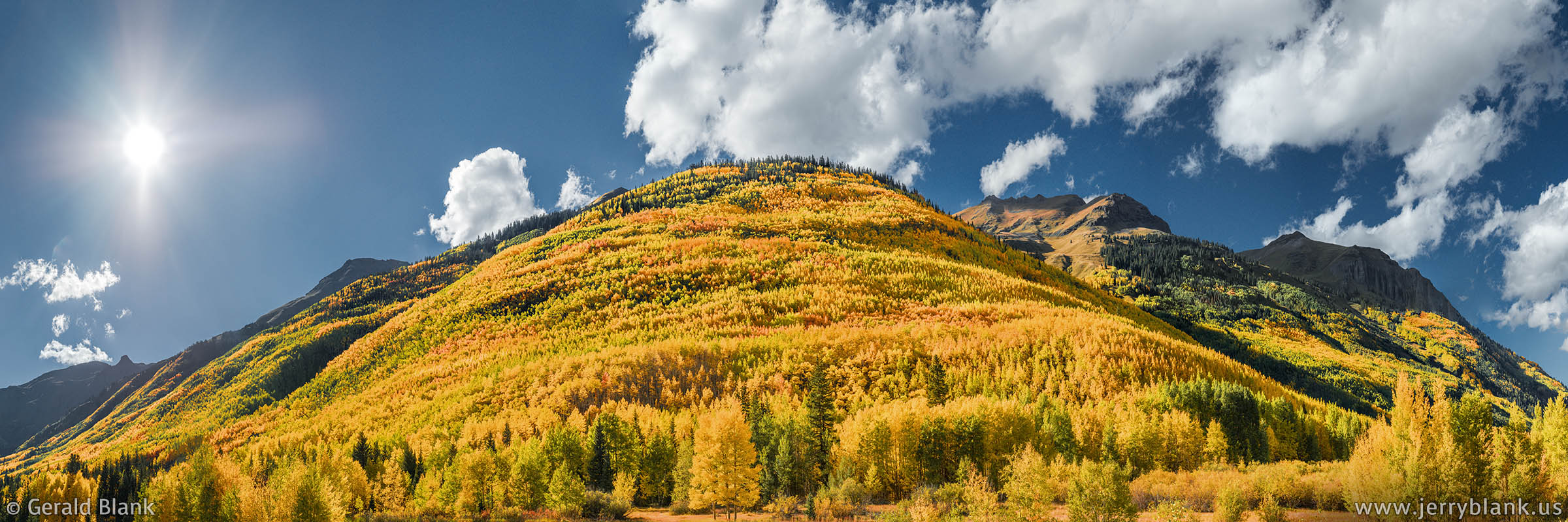#43766 - An amazing panorama of autumn color on the foothills of Hayden Mountain in Colorado, as seen from US Hwy. 550 south of Ouray
