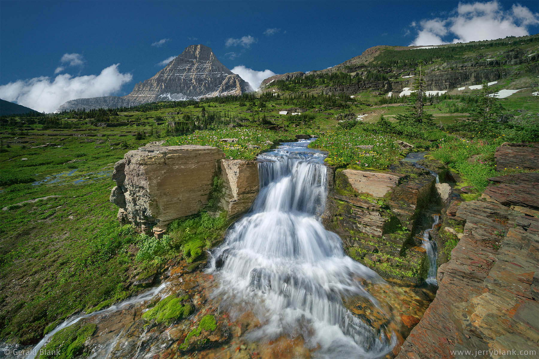 #67105 - A waterfall in the Hanging Gardens is one of many in Glacier National Park. The Gardens are located to the south of the Logan Pass Visitor’s Center - photo by Jerry Blank