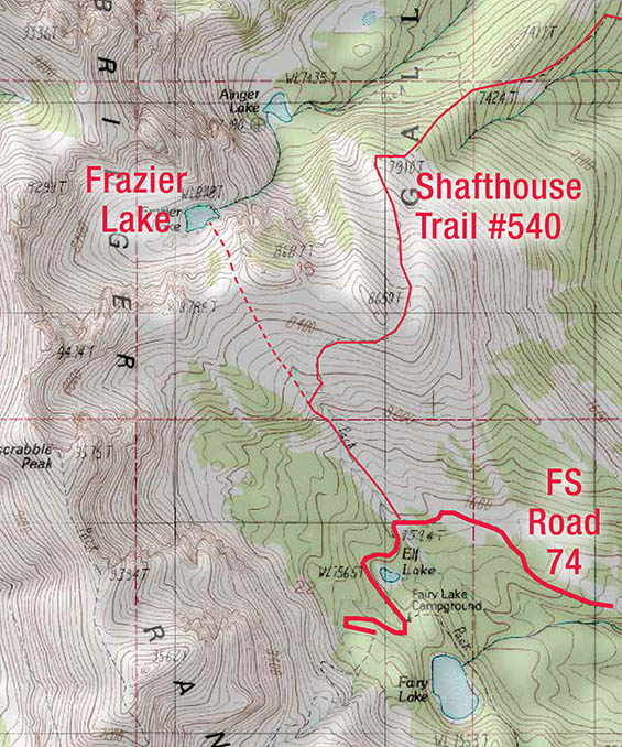 Fairy Lake Road map, with nearby trails