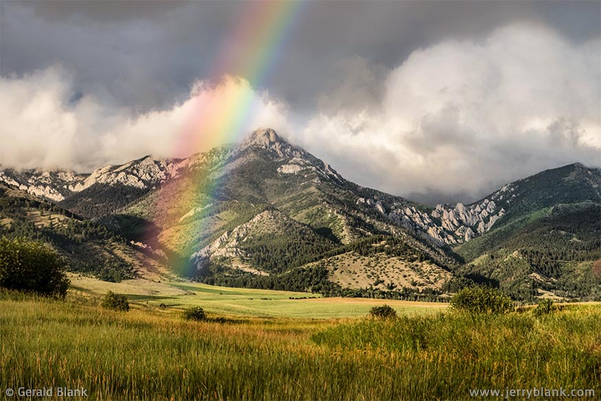 #09914 - Telephoto shot of “the end of the rainbow” at the base of Ross Peak, in Montana’s Bridger Mountains
