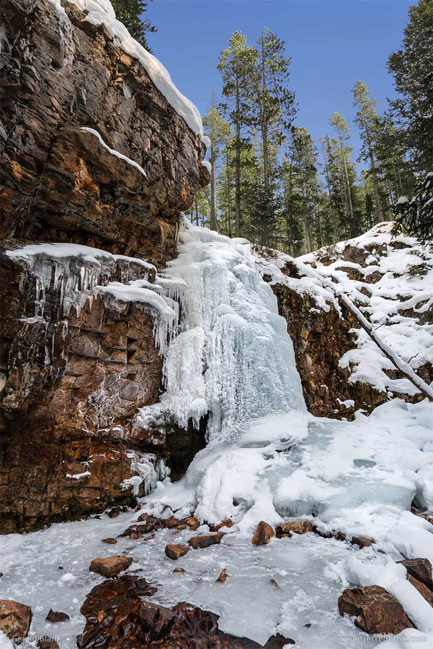 #12789 - Frozen Memorial Falls on Belt Creek, in the Little Belt Mountains of Montana - photo by Jerry Blank